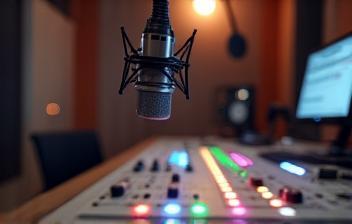 Mockup of a radio station studio during a broadcast