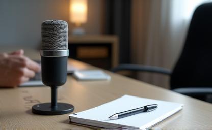 Microphone and notepad for interview pitching